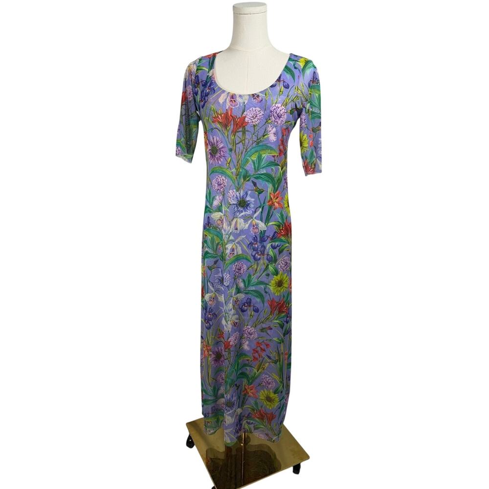 Jade By Johnny Was Small Daphne Floral Mesh Midi Dress Floral Lavender Garden